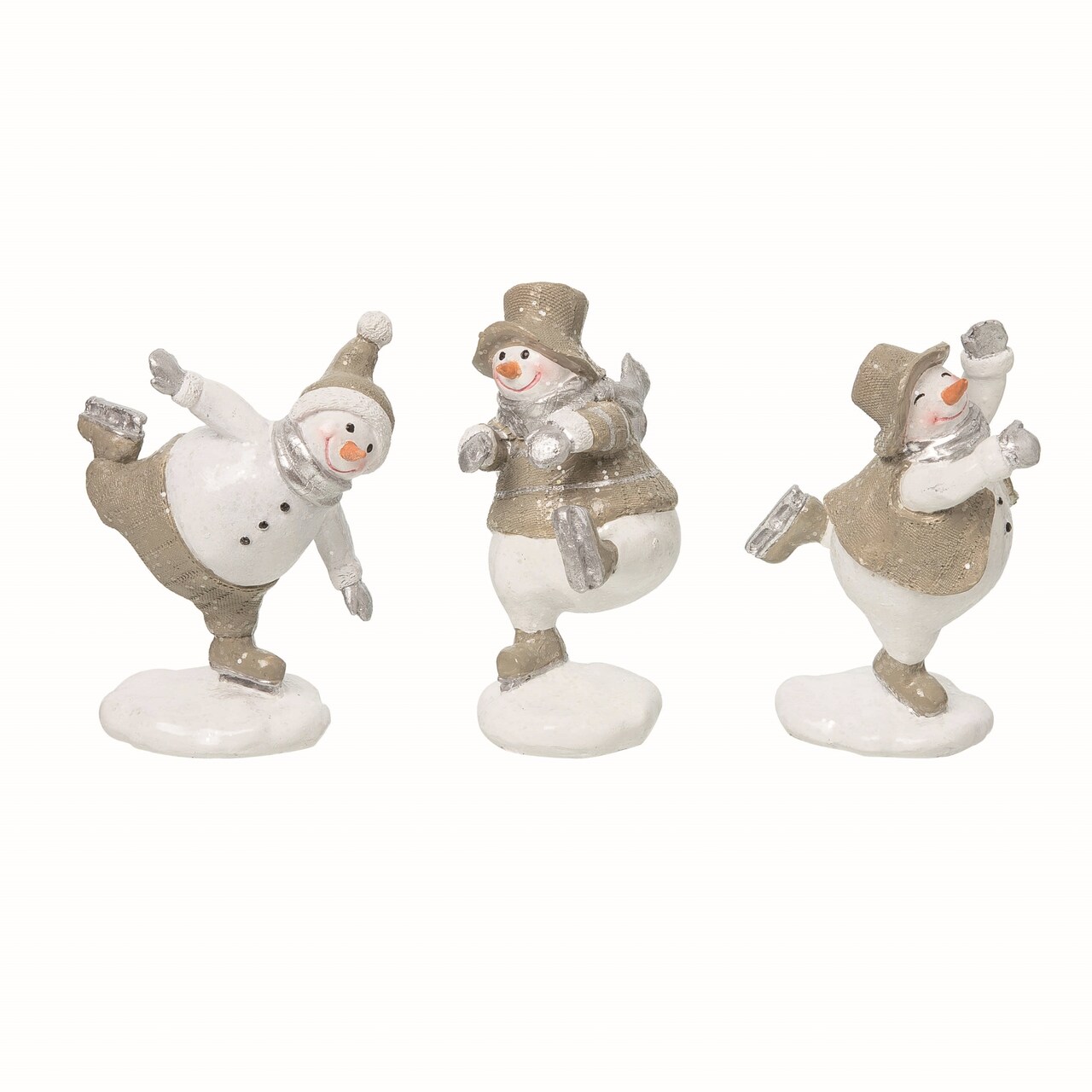 Resin Glitter Snowman Figurine Set of Three Christmas Decor